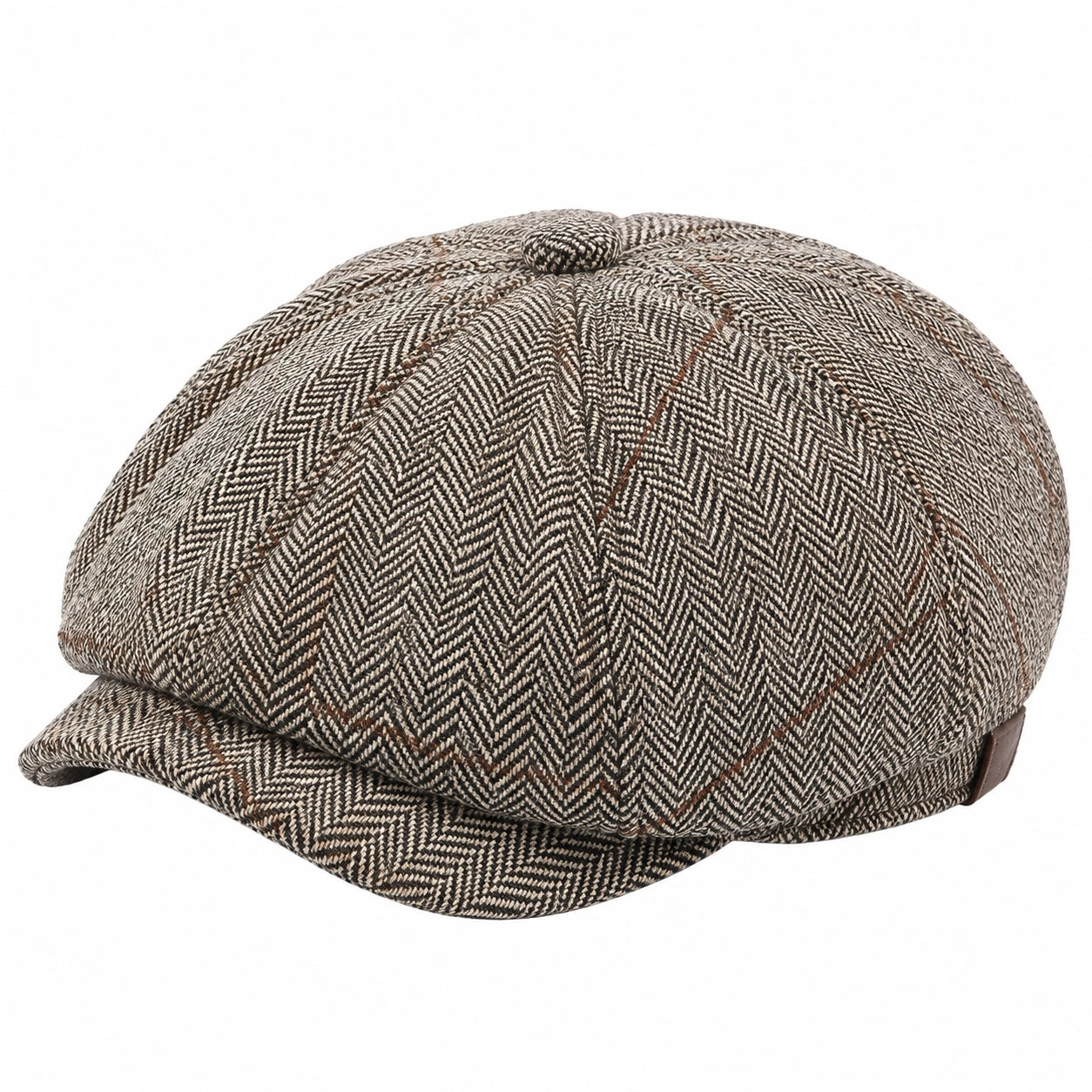 Schiebermütze Einheitsgröße aus Webstoff Beige Braun Schwarz mit Fischgrätmuster