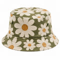 Bucket-Hut Einheitsgröße aus Textil olivgrün mit Blumenmuster für Freizeit