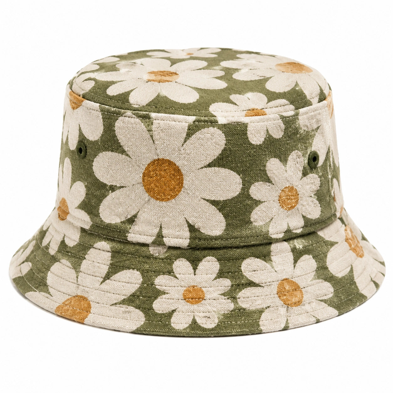 Bucket-Hut Einheitsgröße aus Textil olivgrün mit Blumenmuster für Freizeit