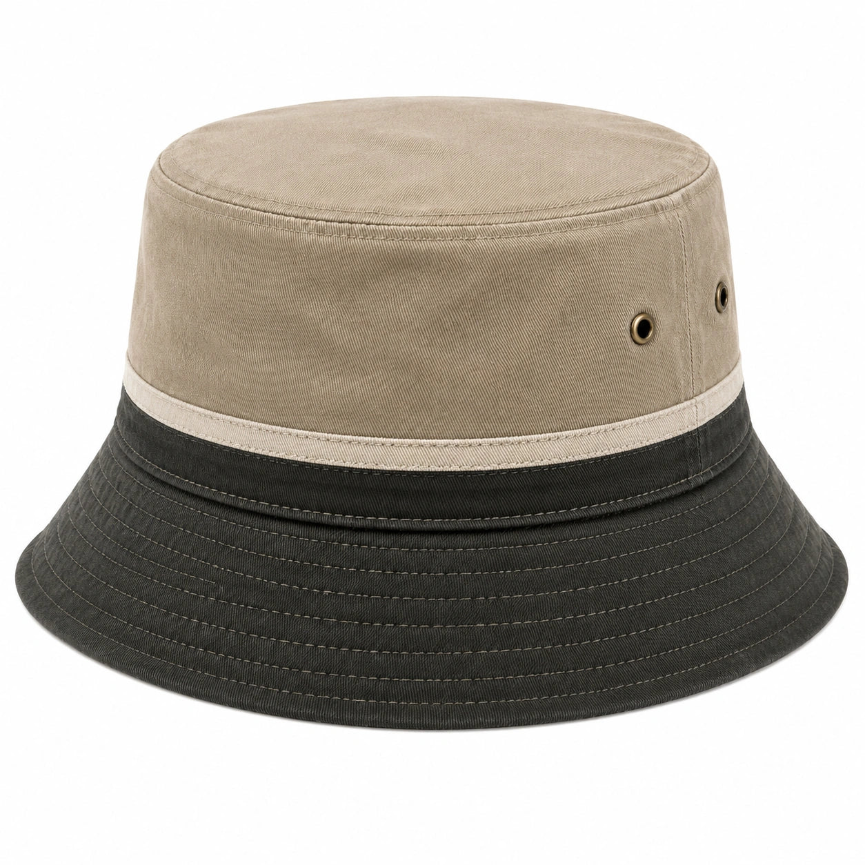 Fischerhut Einheitsgröße aus Textilgewebe in Beige Schwarz mit gestepptem Rand
