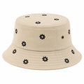 Fischerhut Einheitsgröße aus Stoff Beige mit schwarzen Blumen - atmungsaktiv