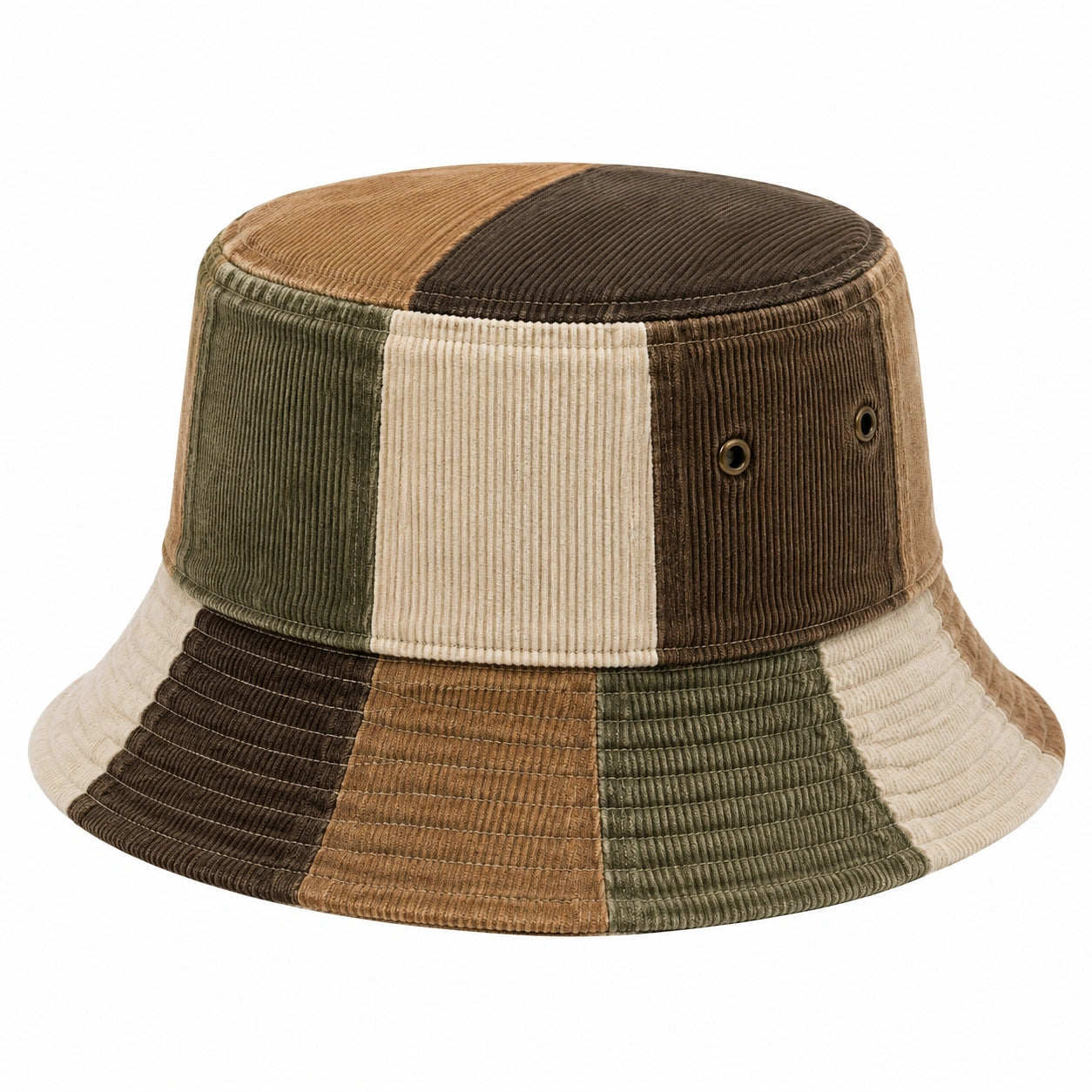 Bucket Hat Einheitsgröße aus Cordstoff in Braun Beige Grün mit Patchwork-Design