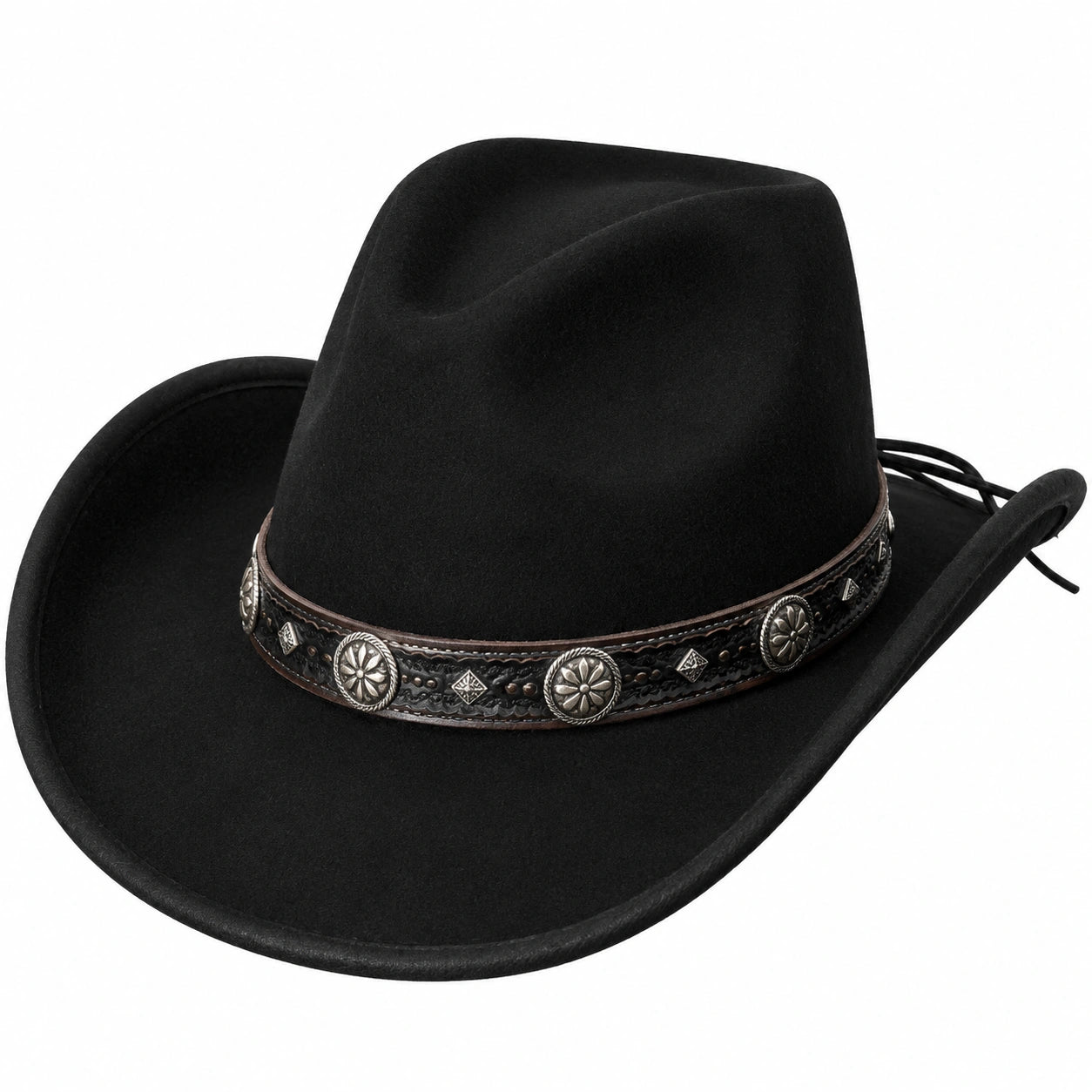 Cowboyhut Einheitsgröße Schwarz Textil mit Zierband verstellbar