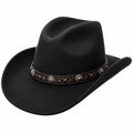 Cowboyhut Einheitsgröße Schwarz in Filzoptik mit geflochtenem Hutband für Kostüm und Freizeit
