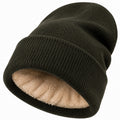 Beanie Mütze Einheitsgröße aus Cordstoff olivgrün mit Plüschfutter wärmend