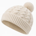 Strickmütze Einheitsgröße Creme mit Bommel und Zopfmuster