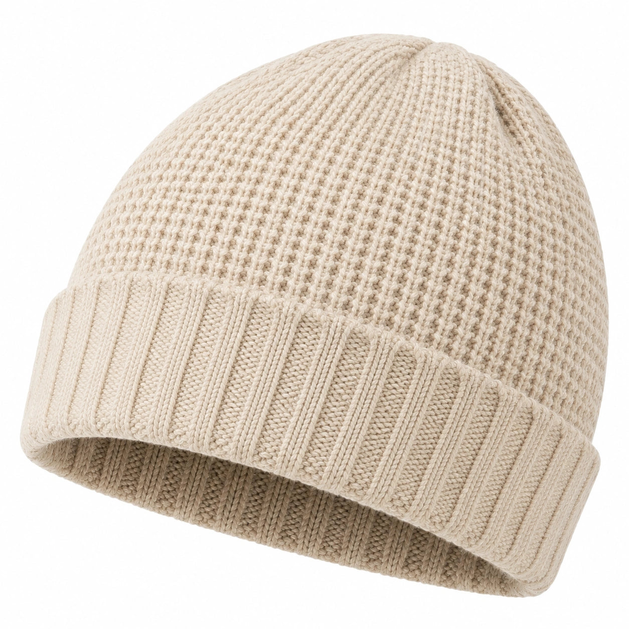 Strickmütze Einheitsgröße Creme mit geripptem Umschlag