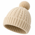 Strickmütze Einheitsgröße Creme mit Bommel und Rippbündchen