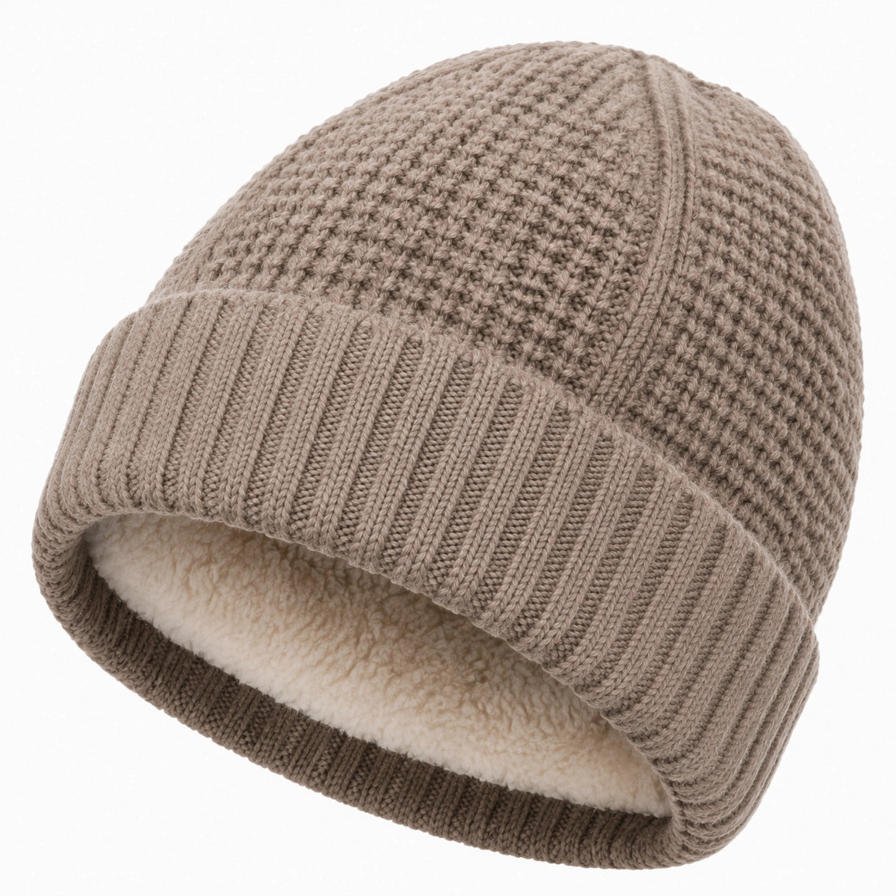 Strickmütze Einheitsgröße Taupe mit Fleecefutter wärmend