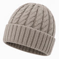 Strickmütze Einheitsgröße Beige mit Zopfmuster und Umschlag