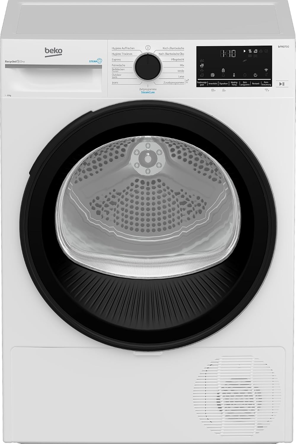 Beko Wäschetrockner, 8 kg, Weiß, B7TDT8820A, Frontlader Wärmepumpentrockner, 15 Programme, HomeWhiz, SteamCure