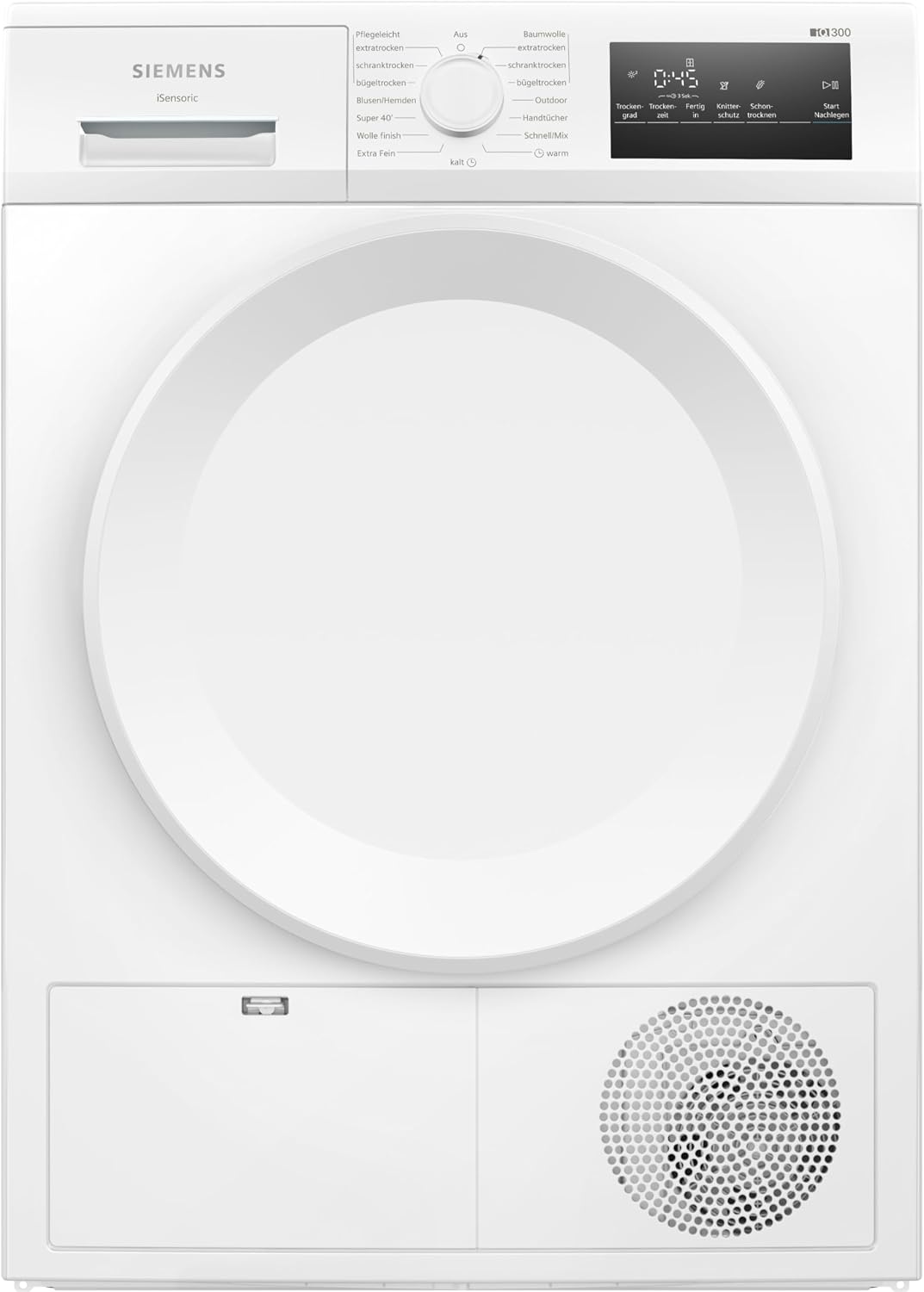 Siemens Wäschetrockner, 65 dB, 8 kg, Weiß, WT43H004, iQ300, Wärmepumpen-Trockner, autoDry, super40-Programm, Touch LED-Display