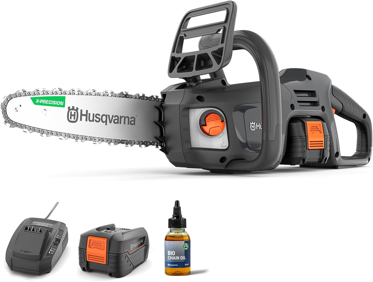 Husqvarna Kettensäge, 18 V, Grau/Schwarz/Orange/Silber, Akku- C15X-P4A, Batteriebetrieben (Lithium-Ionen, hohe Schnittgeschwindigkeit