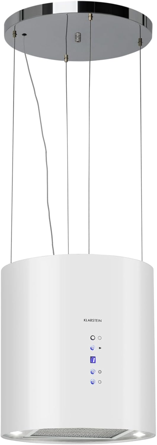 Klarstein Dunstabzugshaube, 558 m, Weiß, Insel, Küchenzentrale, leise und Design, Luftdurchsatz ³/h, Timer, 3 Modi