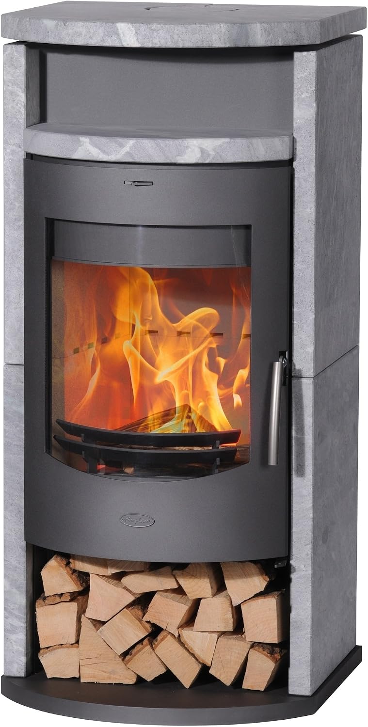 Fireplace Kaminofen, Stahl, Grau, Barcelona Speckstein 53x53x118