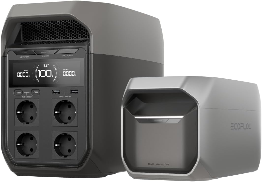 EF ECOFLOW Powerstation, 024 Wh, Schwarz/Grau, Solargenerator, Tragbare Delta 3 mit intelligentem Zusatzakku 1