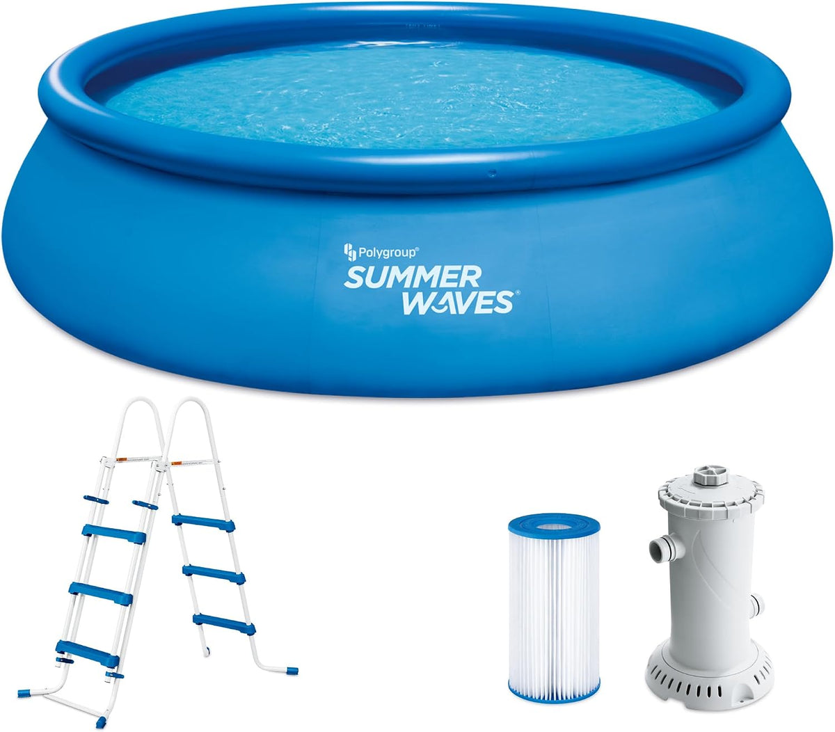 Summer Waves Aufblasbare Pools, 457x457x107 cm, Blau/Weiß, Quick Up Pool Komplettset, Rund 457x107 cm Blau, Aufstellpool Set