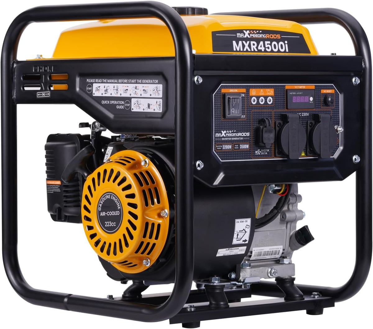 maXpeedingrods Powerstation, 3500 W, 230 V, Schwarz/Orange, Inverter Stromgenerator Benzin 4 Takt mit zwei Steckdosen
