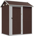 Gerätehaus KOIECETA, 192x152,5x237 cm, Verzinkter Stahl, Braun/Grau, Gartenhaus mit Schrägdach Tür Gartenschuppen Schuppen