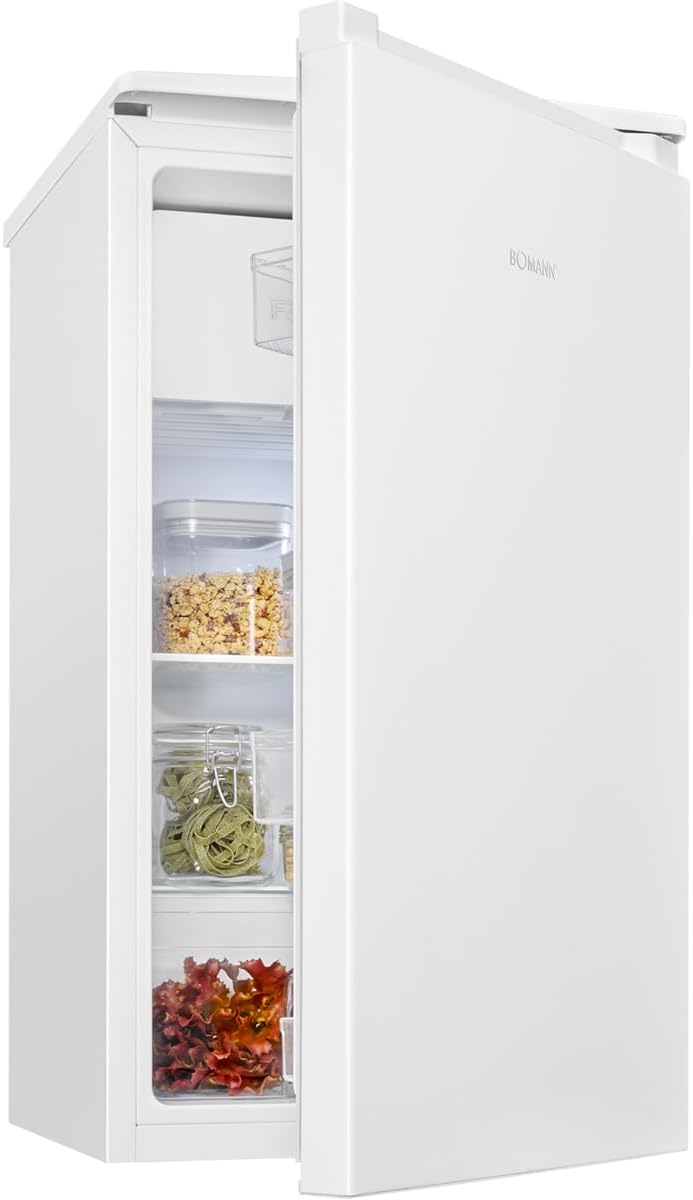 Bomann Mini-Kühlschrank, 91 L, Weiß, Kühlschrank mit Gefrierfach klein, kleiner Kühlschrank, 2 Ablagen und Gemüsefach