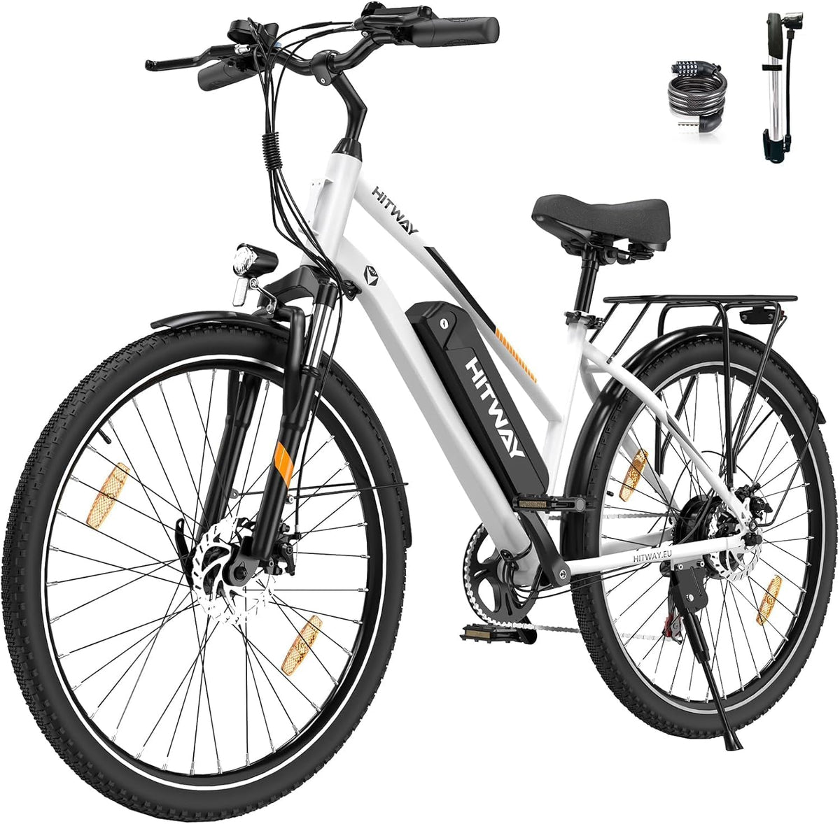 HITWAY E-Bike, 13AH, 250 W, 36 V, Weiß/Schwarz, 5'/28' E Bike, Elektrofahrrad Trekkingrad Herren Damen mit Akku, Hinterradmotor/Mittelmotor