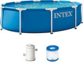 Intex Stahlrahmenpool, 76 cm, 3 m, Blau/Weiß, 28201EP x Metallrahmen oberirdisches Schwimmbad-Set, inklusive 330 GPH Kartuschenfilterpumpe