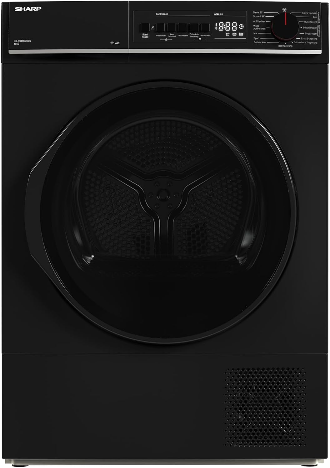SHARP Wäschetrockner, 10 kg, Schwarz, KD-PRO0S7GBD-DE, WiFi, 15 Programme inkl. 20-Minuten-Schnelltrockenprogramm