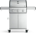 BURNHARD Gasgrill, Silber, ® 3-Brenner Edelstahl-Grillrost, Grillabdeckung, Edelstahl-Grillwagen, klappbare Seitentische