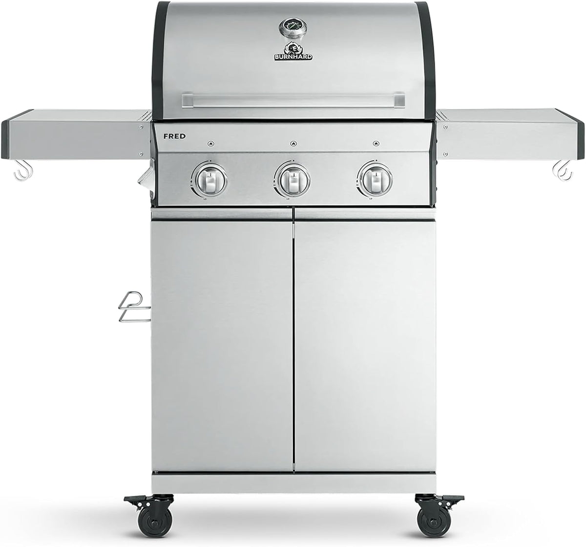 BURNHARD Gasgrill, Silber, ® 3-Brenner Edelstahl-Grillrost, Grillabdeckung, Edelstahl-Grillwagen, klappbare Seitentische