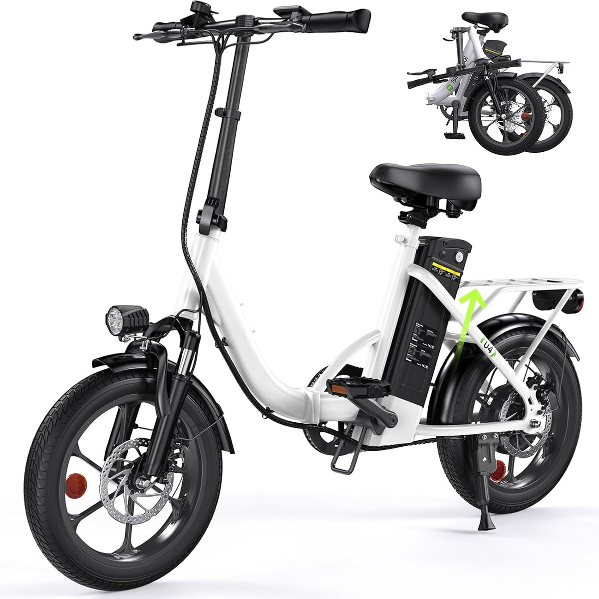 Finbike E-Bike, 2.15 Zoll, 10.4 Ah, Weiß/Schwarz, Klapprad 16 * Fat Tire, Tragbares Elektrofahrrad mit Abnehmbarem Akku