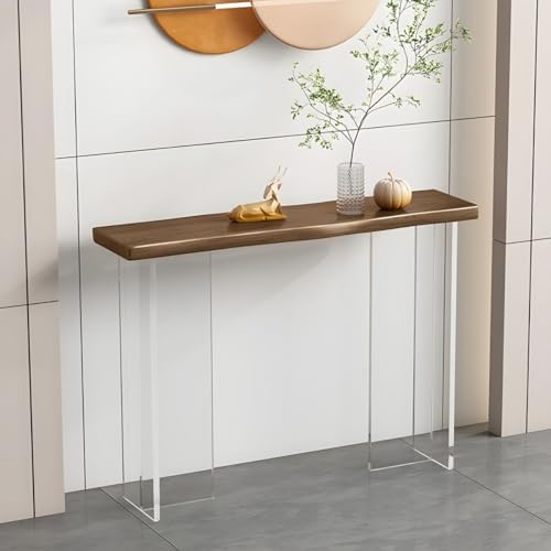 Moderner Beistelltisch, 160 cm, 30 cm, 78 cm, Braun/Klar, rechteckiger Konsolentisch mit Massivholzplatte, Eingangstisch