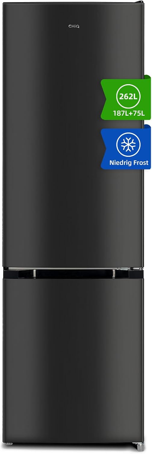 CHIQ Kühl-Gefrierkombination, 176 x 54 x 55 cm, 260 L, Schwarz, FBM freistehend Kühlschrank mit Gefrierfach, Low-frost