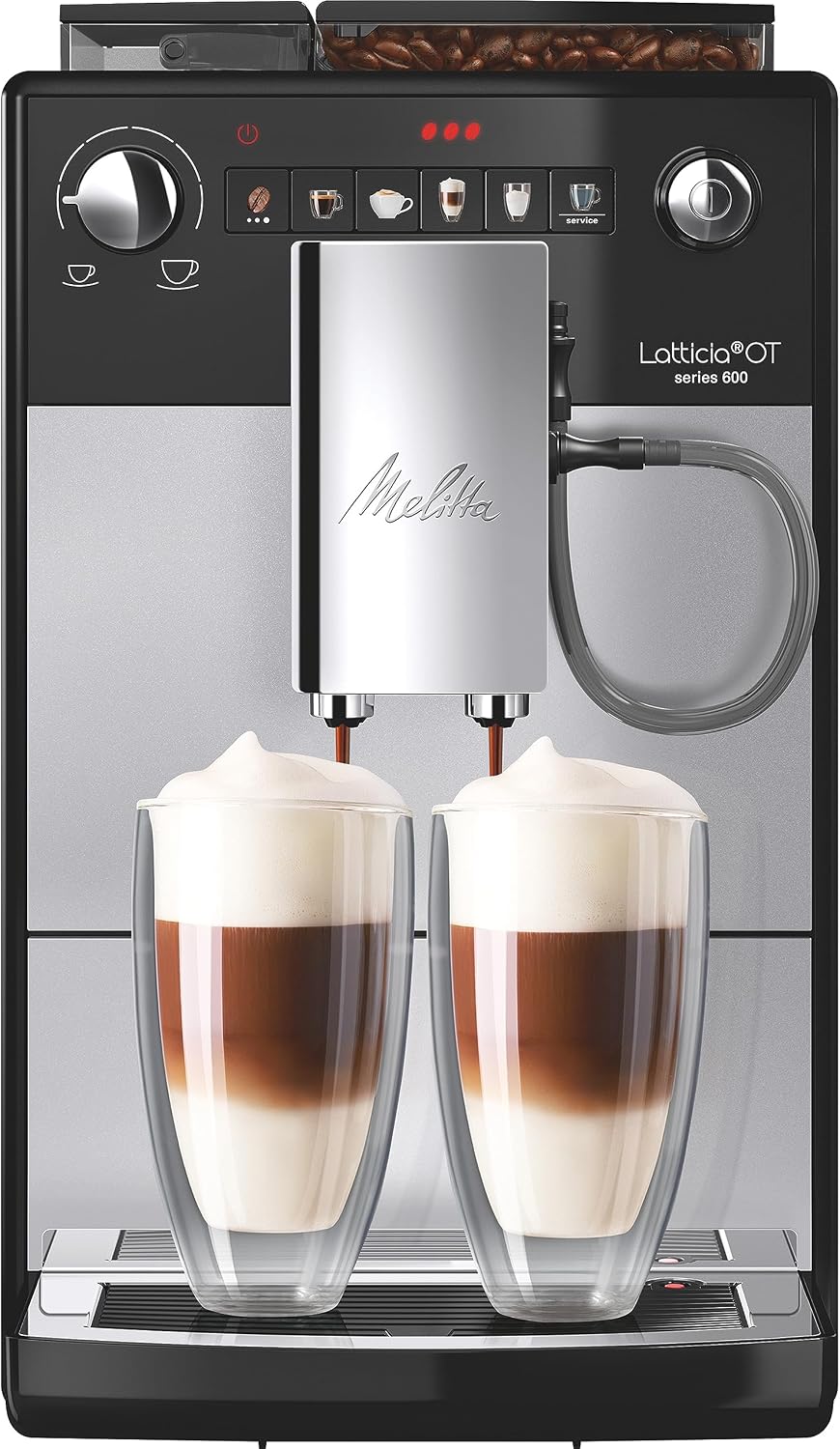 Melitta Kaffeevollautomat, silber/schwarz, Latticia OT - mit Milchsystem, Kaffeemaschine mit Mahlwerk für z. B. Kaffee oder Cappuccino