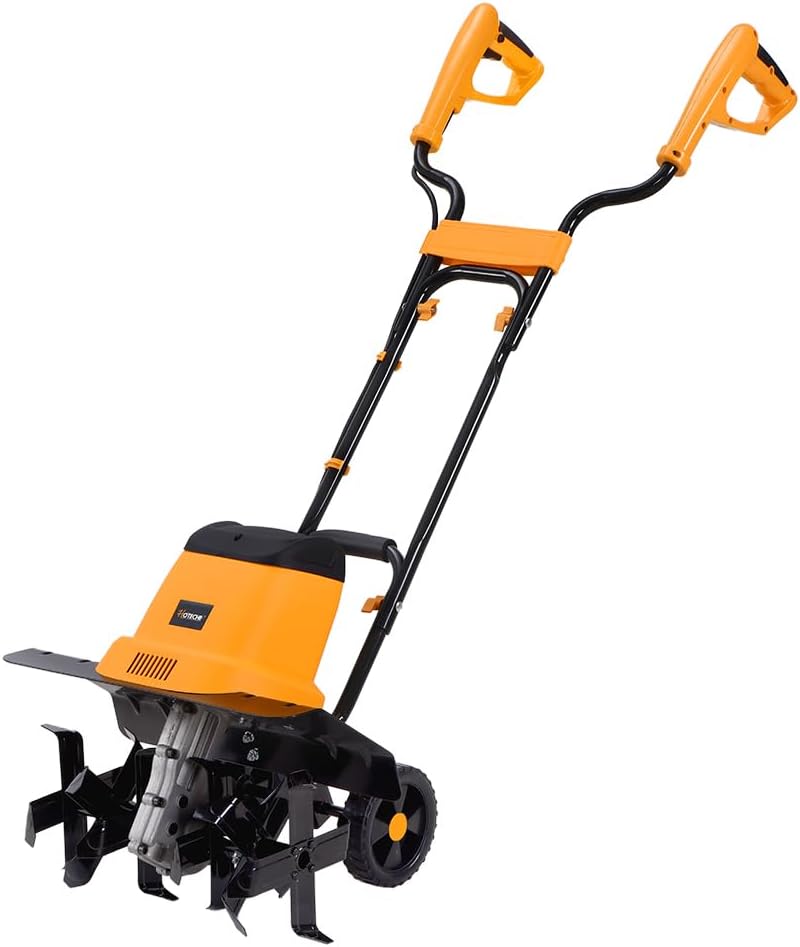 Hoteche Fahrrad, 1400 W, 430MM, Orange/Schwarz, Elektro-Gartenhacke, 330U/min Arbeitsbreite, 6 Messer, Farbbox