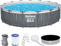 Bestway Stahlrahmenpool, Ø 457 x 107 cm, Fassungsvermögen 14.970 Liter (90 % Befüllung), Grau/Weiß