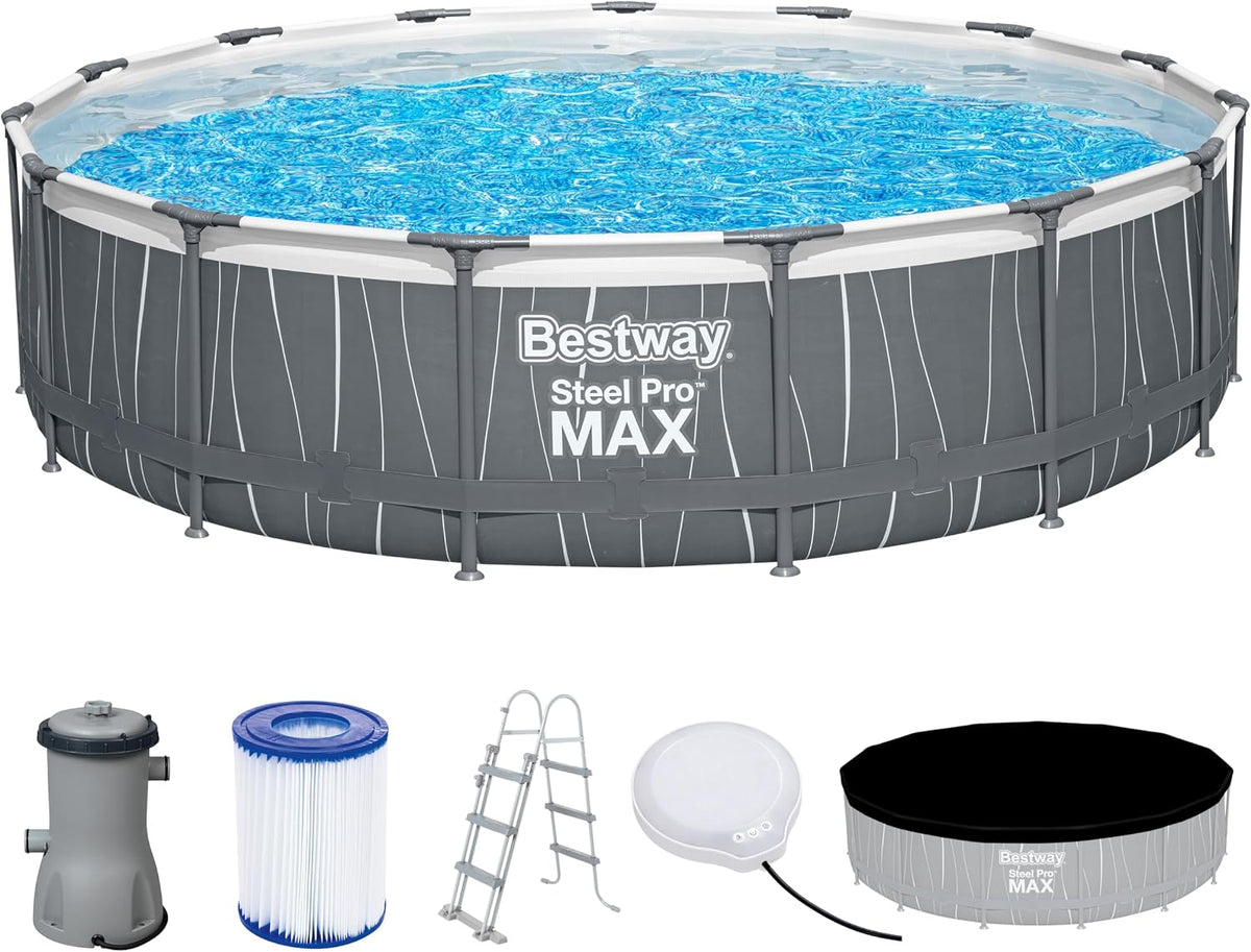 Bestway Stahlrahmenpool, Ø 457 x 107 cm, Fassungsvermögen 14.970 Liter (90 % Befüllung), Grau/Weiß
