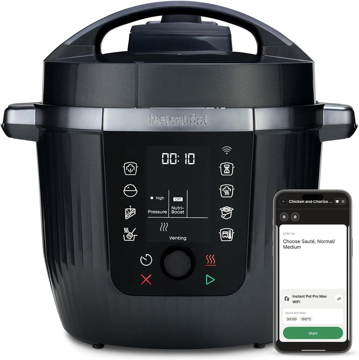 Instant Pot Multikocher, 5,7 l, Schwarz, Pro 10-in-1-, Schnellkochtopf, Schongarer, Reiskocher, Sauteuse, Joghurtbereiter