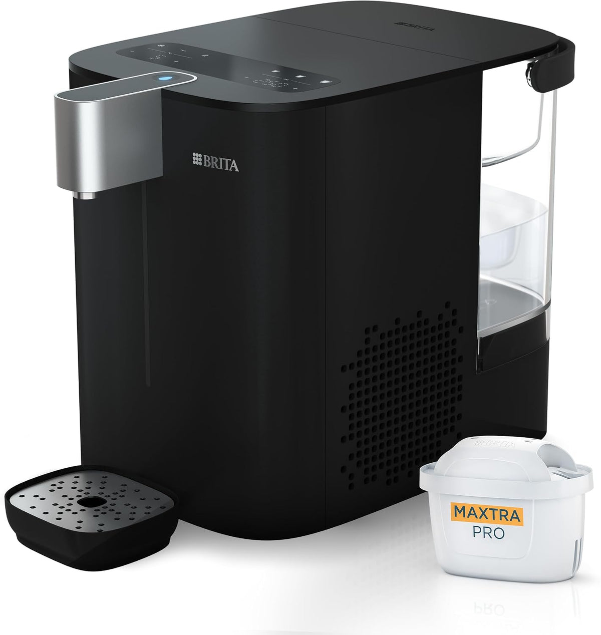 BRITA Heißwasserspender, 5,3l, Schwarz/Silber, YOURCE Cool Wasserspender für zuhause , inkl. Wasser-Kühler und dreifacher UV‑C‑Technologie