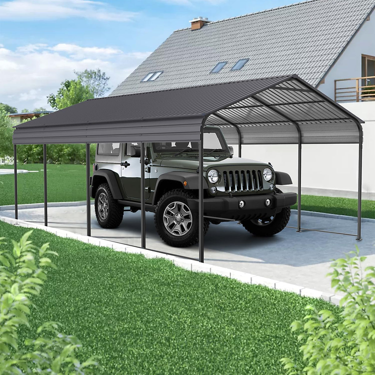 XINRISHENG Markise, 12' B x 20' T x 8,5' H, Metall, Grau/Schwarz, Heavy Duty Metall Carport, Allwetter Outdoor Storage Carport