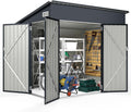 GOPLUS Gerätehaus, 225 x 161 x 197 cm, 7,13 m, Verzinkter Stahl, pulverbeschichteter Stahl, Grau/Schwarz