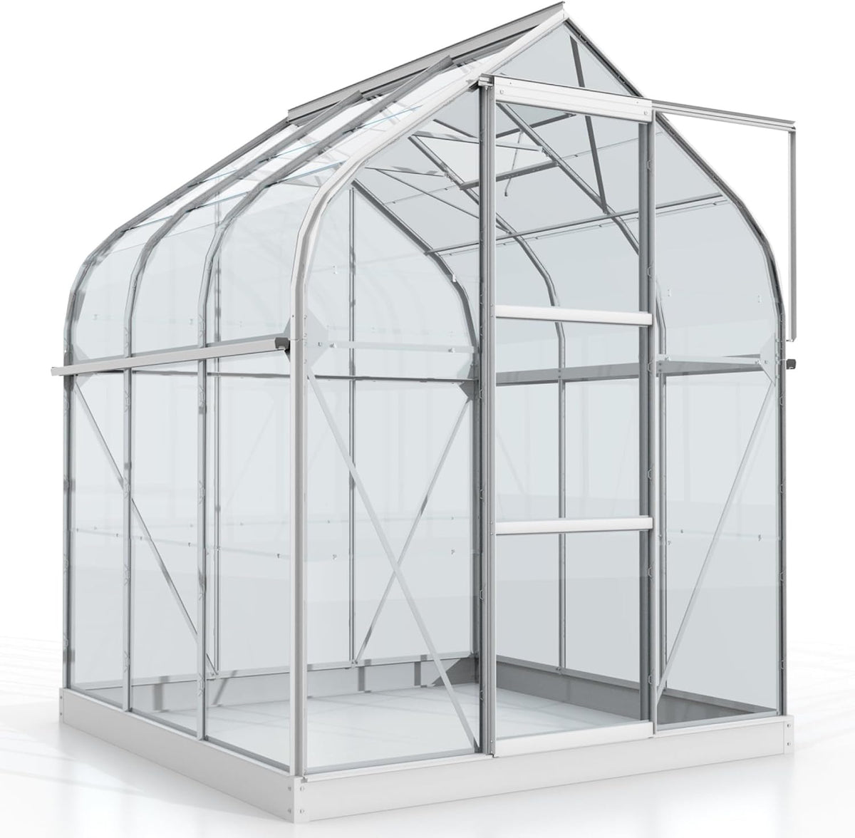 Vitavia Gewächshaus, 3,8 m, 3 mm, Silber/Transparent, Orion 3800', Aluminium eloxiert, Runddach-Design, Doppelschiebetür & Dachfenster