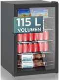 Heinrich´s Mini-Kühlschrank, 115Liter, 41db, Weiß, Getränkekühlschrank, 5 bis18°C, /4 Ablagen/ Mini Kühlschrank mit Glastür kompakt und leise
