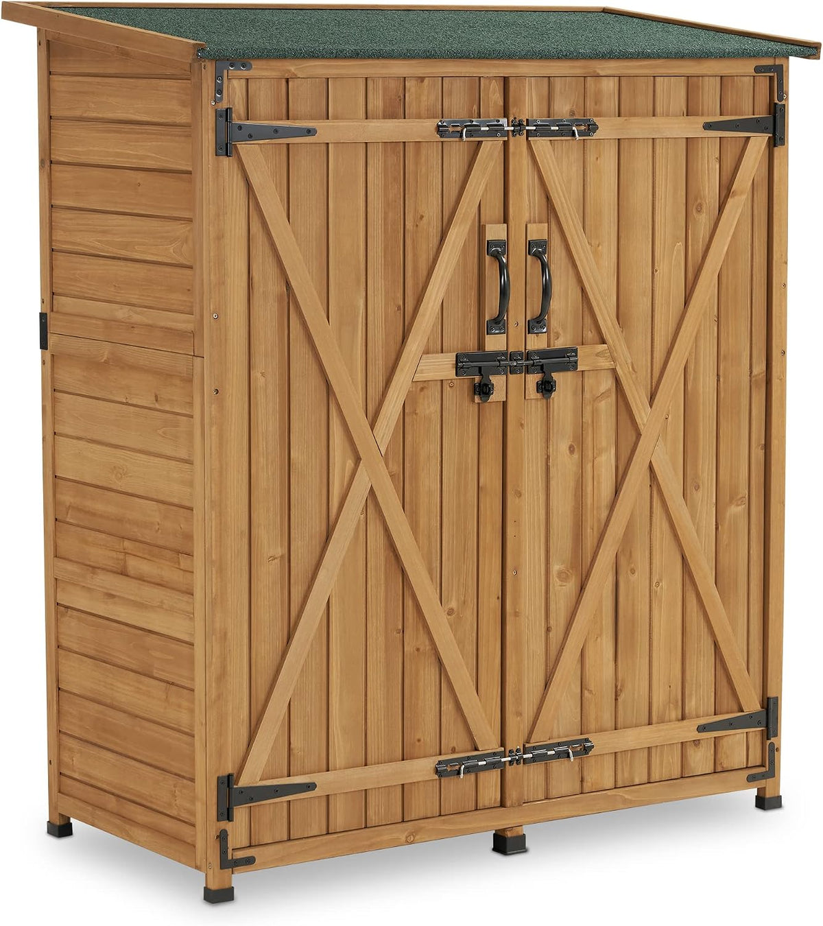 Gerätehaus M MCombo, 122×60×137 cm, Natur, Gartenschrank Holz Wetterfest, Klein Outdoor Gartenhaus, für Außenbereich & Balkon & Terrasse