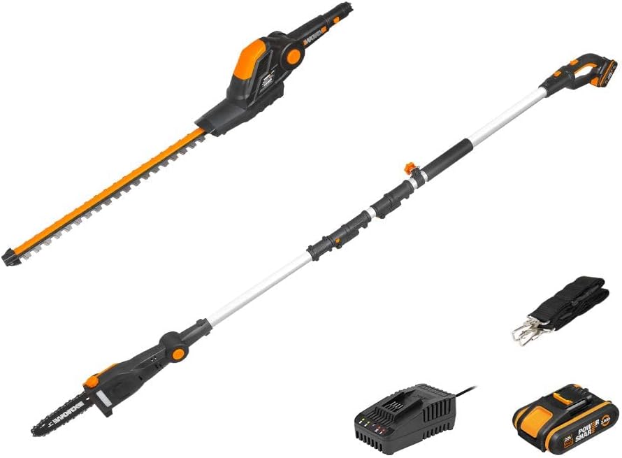 WORX Heckenschere, 2,0 Ah, 18 V, 20 V, Schwarz/Orange/Silber, ( MAX) Akku-Teleskop- PowerShare, Akku