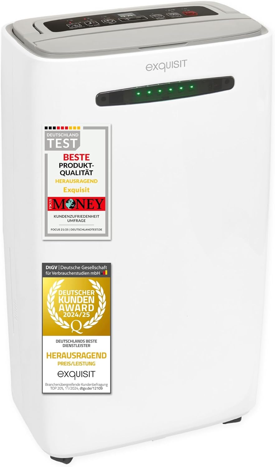 Exquisit Luftentfeuchter, 5,5 Liter, 180m, 35m, Weiß/Grau, Mobiler, Wassertank, 400 Watt, Timer, Für 30- ², Betriebs-LED