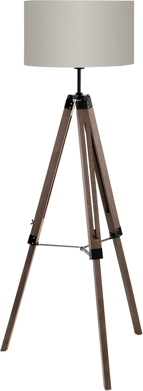EGLO Standleuchten & Deckenfluter, Dunkelbraun/Taupe, Stehlampe Lantada, 1 flammige Stehleuchte Vintage, Standleuchte aus Holz