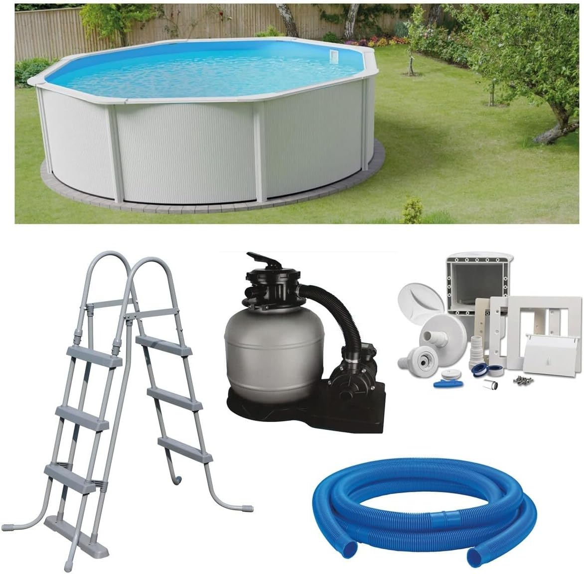 POWERHAUS24 Stahlrahmenpool, 1,20 m, 4 m, Weiß/Blau/Schwarz, Planet Pool Premium Rundpool-Set Ø 3, 50 x, frei aufstellbar