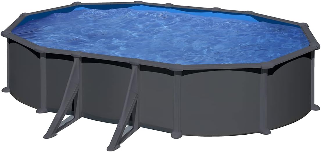 Gre Stahlrahmenpool, 6,34 m, 3,99 m, 1,32 m, Anthrazitgrau/Blau, Pools Pool Oval Stahl x x, Sandfilteranlage, sichtbare Verstärkungen