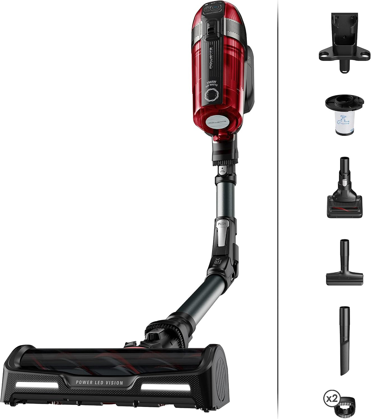 Rowenta Staubsauger, Schwarz/Rot, X-Force Flex 12.60 Animal, Kabelloser mit Tierhaar-Zubehör, Flex-Gelenk, bis zu 150 AirWatt und 45 min Akku-Laufzeit