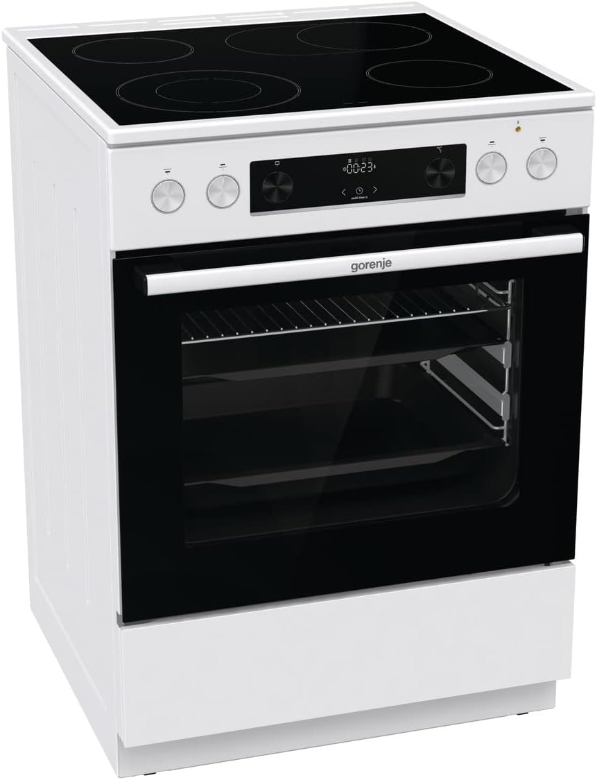 Gorenje Elektroherd, 71 Liter, 60 cm, Weiß/Schwarz, GECS6C 70 WPA Elektro-Standherd mit Glaskeramik-Kochfeld /